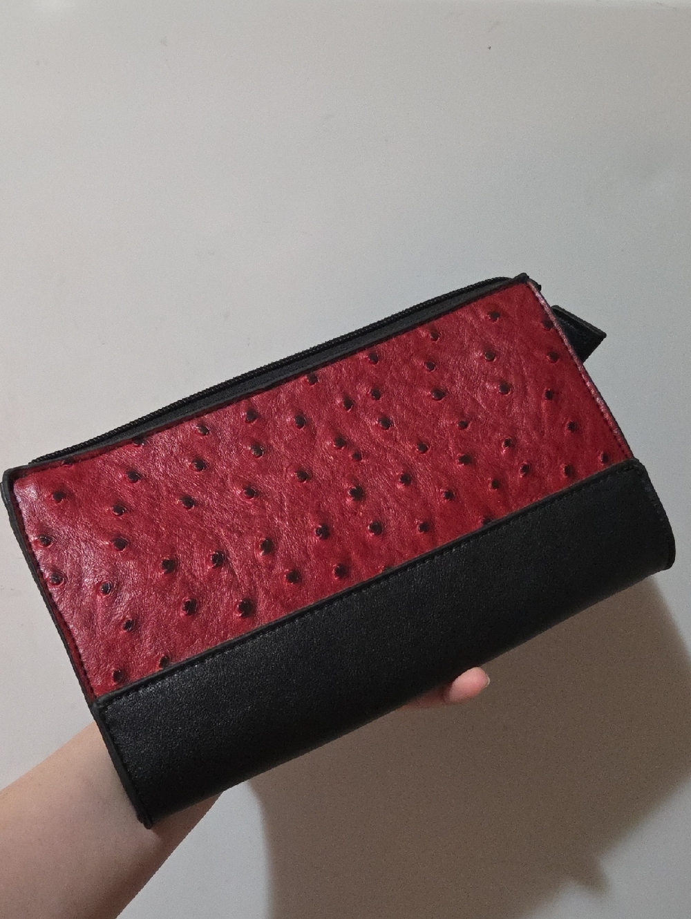 Red Ostrich & Black Leather Wallet/Purse